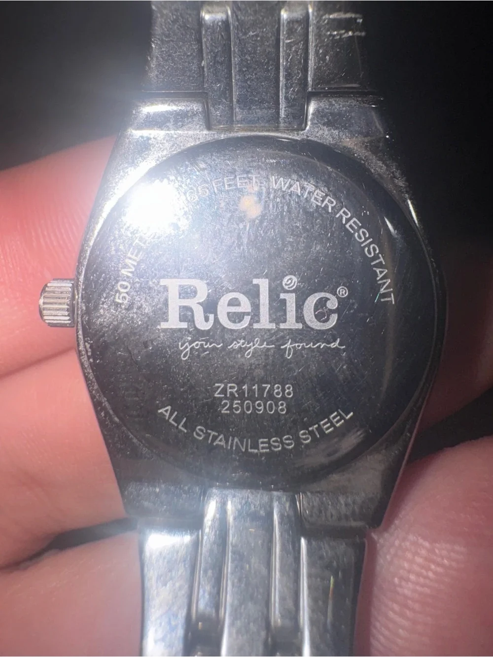 Relic Silver-Tone Bracelet Watch with Crystal Accent